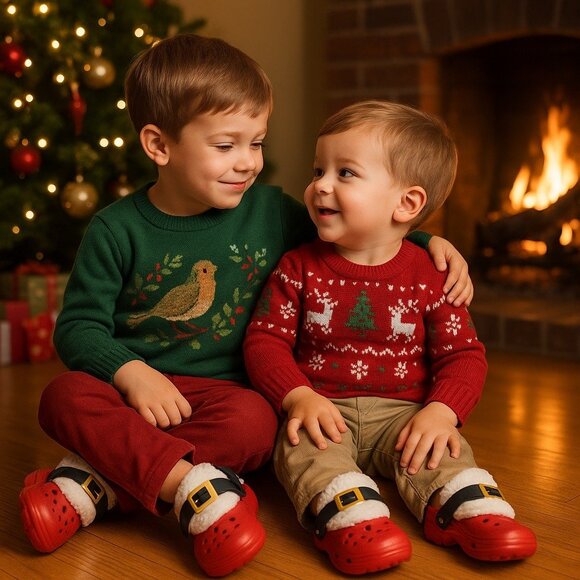 Crocs Classic Lined Santa Clogs Red Toddler Size 7 Kids Christmas Shoes - Picture 8 of 16